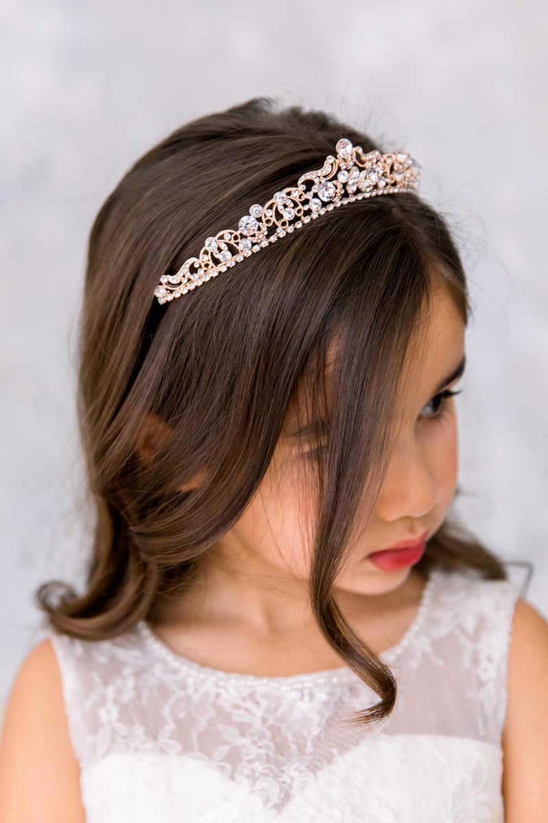 SWEETV Rose Gold Wedding Tiaras and Crowns, Rhinestone Bridal Crown Princess Tiara Headpieces for Women and Flower Girls, Bridgerton Hair Accessories for Birthday Prom Quinceanera - Image 3
